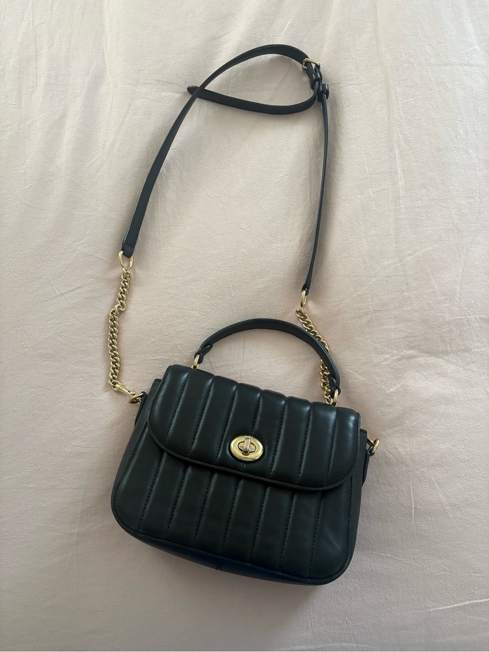 Coach Marlie Top Handle Satchel in black quilted leather